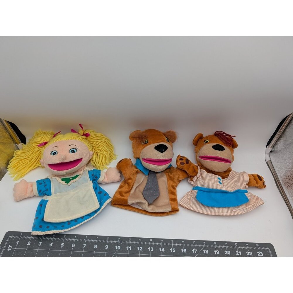 Lakeshore Goldilocks Bears Plush Hand Puppet Lot Missing Baby Stuffed Animal Toy